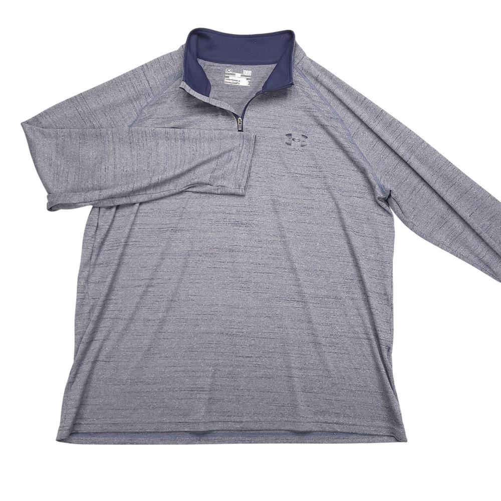 Under Armour Shirt Mens Large Blue HeatGear Quarter Zip Pullover Long Sleeve